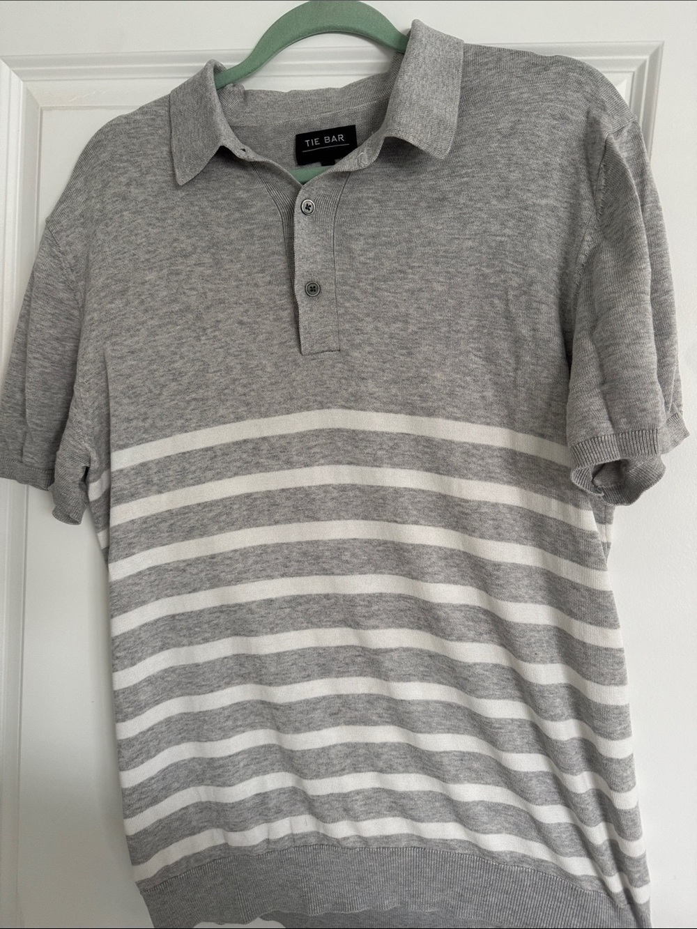 The Tie Bar Gray & White Striped Polo